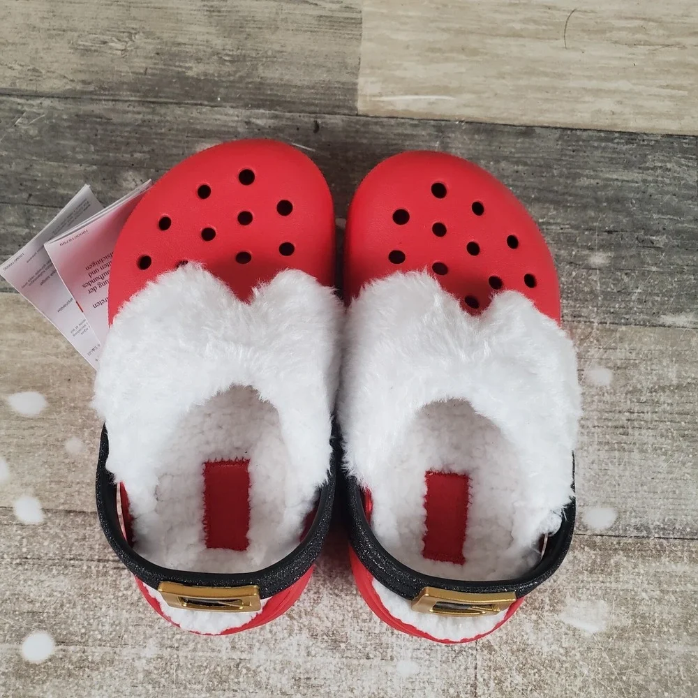 Crocs Classic Lined Santa Kids Clog Sz 9 C9 Red Round Toe Slip-On‎ Holiday
